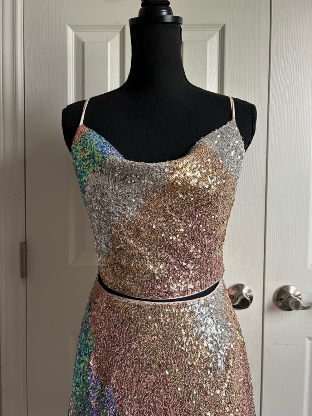 Main Strip sequin spaghetti strap midriff mini dress - Picture 2 of 6